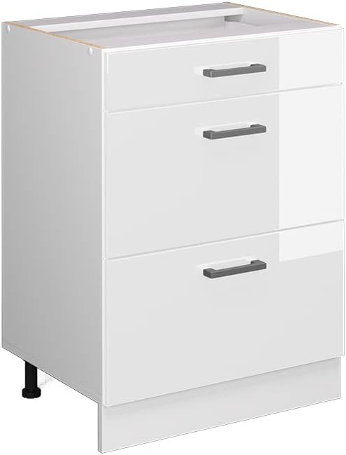 Vicco Küchenunterschrank R-Line, Schubladenunterschrank, Schubunterschrank, 60 cm, 81,6 cm, 46 cm, 16 mm, Schwarz
