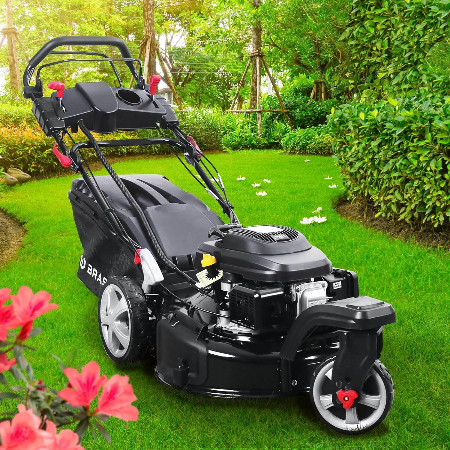 BRAST Benzin Rasenmäher Trike mit Antrieb, Benzinrasenmäher, 5,2 kW, 53 cm, 30-80 mm
