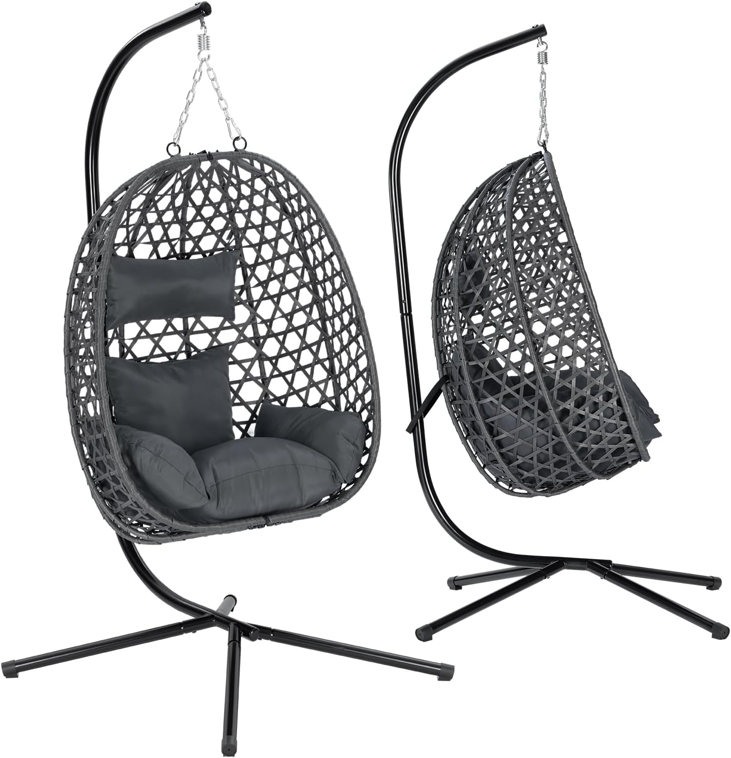 WOLTU Hängesessel mit Gestell, Hängestuhl, Ästhetisch, Büro, 105 cm, Grau