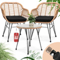 Casaria Balkonset 3 teilig 5 cm Auflagen Wetterfest 5 mm Sicherheitsglasplatte, Tisch, Sessel, Garten, 43 cm, 30 °C