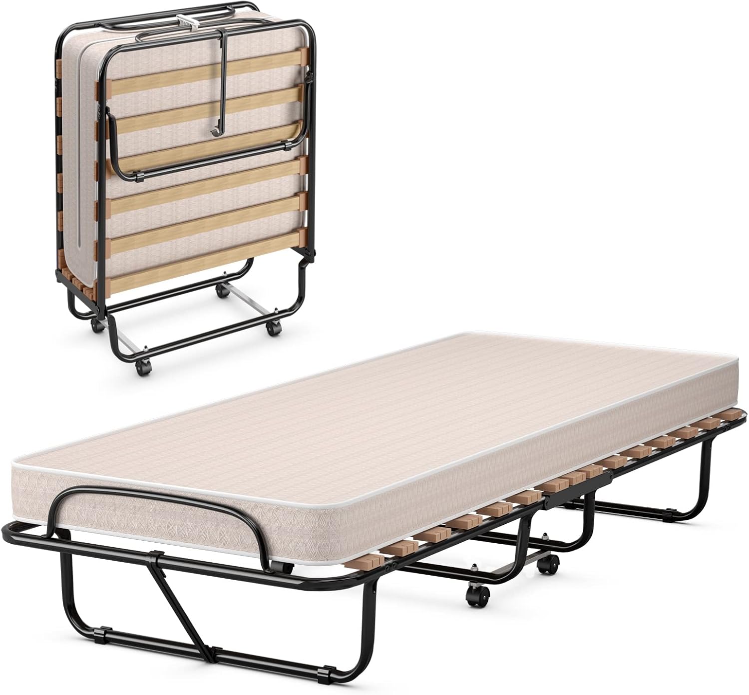 GOPLUS Gästebett 80 × 190 cm, Metallbett, Einzelbett, Büro, 130 kg, 33 cm, 105 cm, 15 kg, 200 cm, Blau