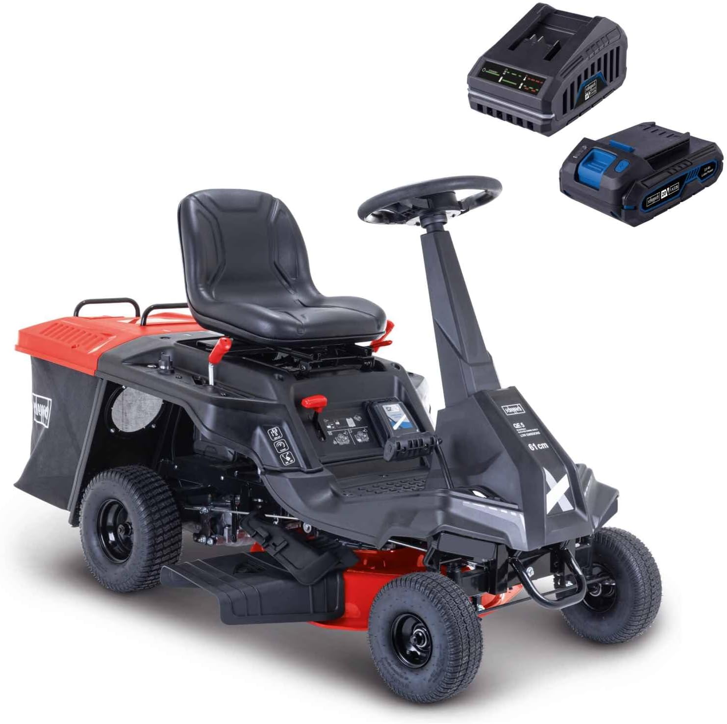 Scheppach Benzin Rasentraktor Aufsitzmäher MR225-61, Aufsitzrasenmäher, 61 cm, 4,4 kW, 35 – 75 mm, 6,0 km/h, 2,4 km/h, 150 l