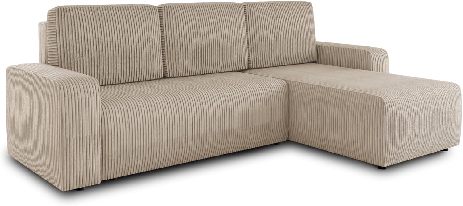 Sofnet Ecksofa Roma L mit Schlaffunktion und Bettkasten - Cord Stoff - L-Form Couch, Polstersofa, Schlafsofa, 125 cm, 236 cm, 150 cm, Schwarz