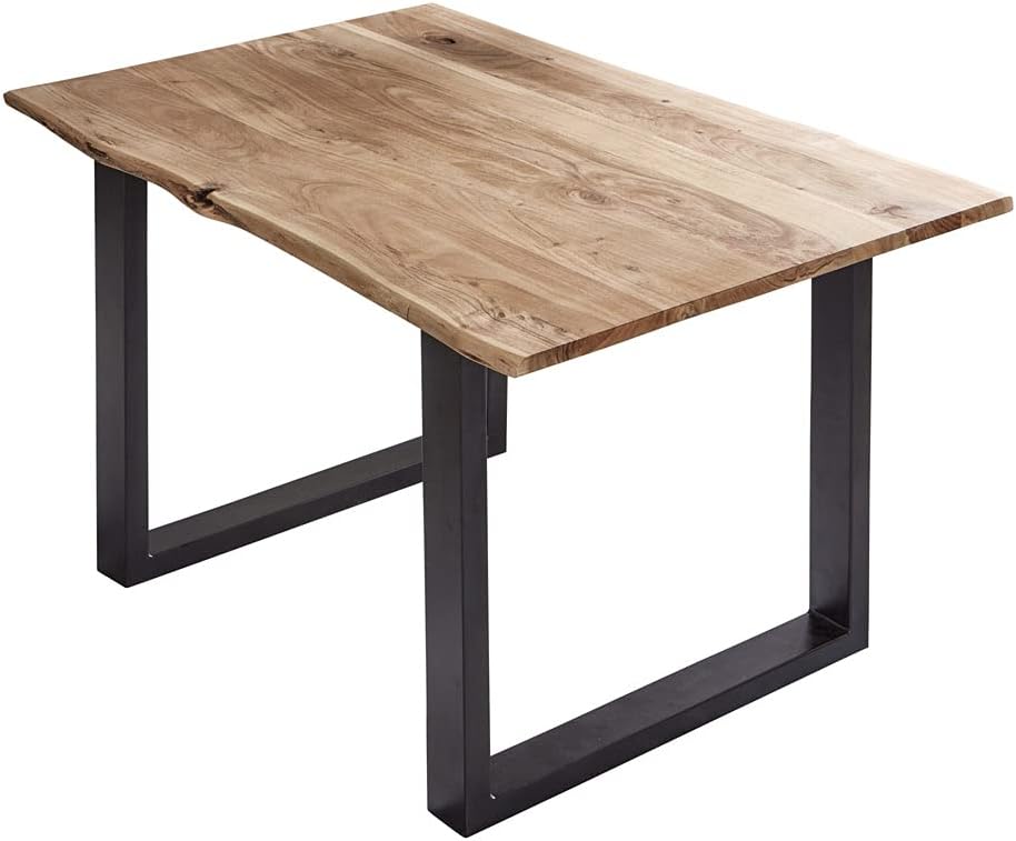 Esstisch Esszimmertisch 100 70 Billy, SAM, 70 cm, Esstisch aus Akazienholz massiv + naturfarben, echte Baumkante, Natur/Schwarz, Metall