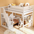 Bett Kinder Etagenbett 140 × 200 Jovify, 205 × 183 × 173 cm, 120 kg, Massivholz, Ohne Matratze, Hochbett mit Treppe und Aufbewahrungsschrank