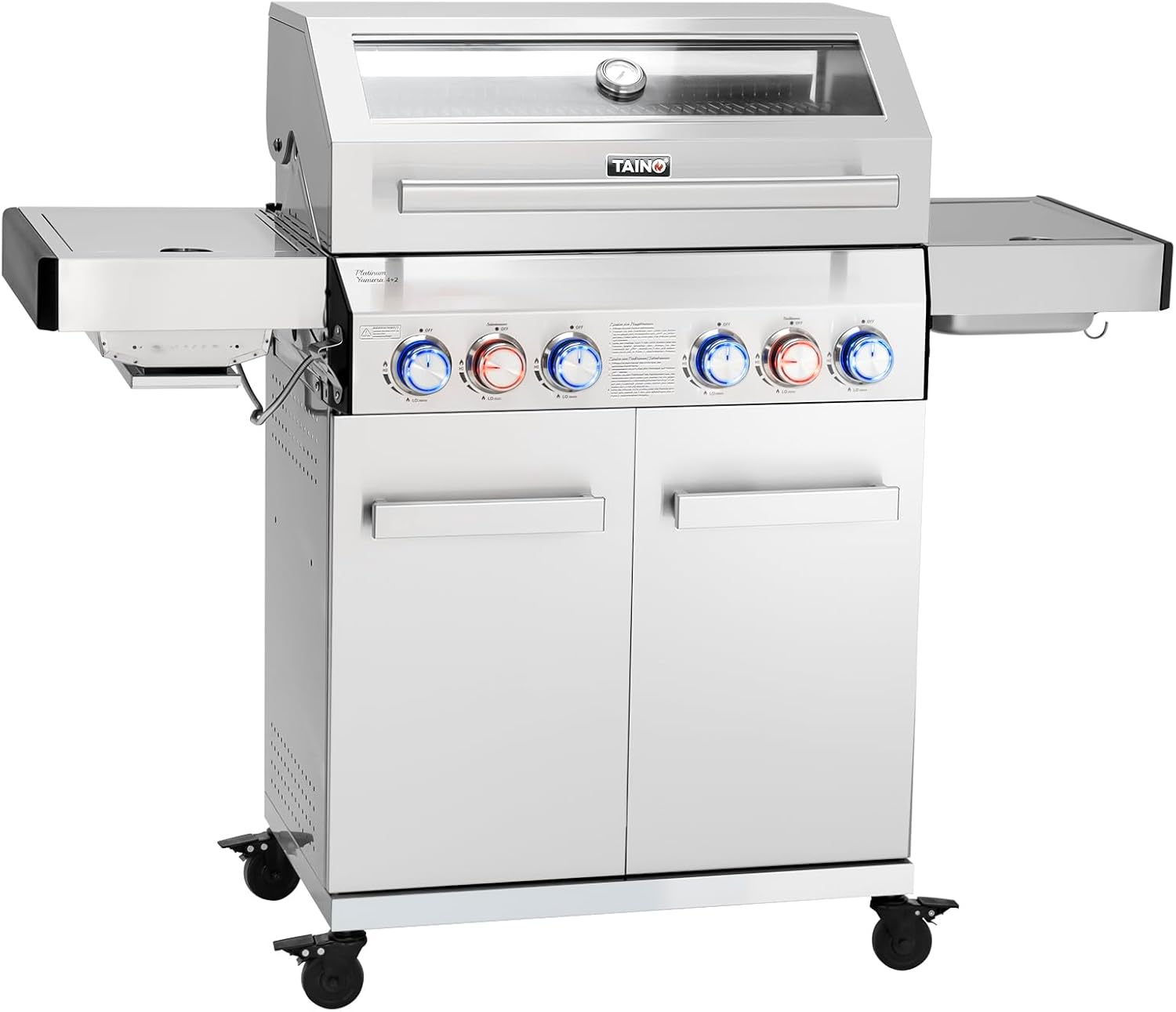 TAINO PLATINUM YAMARA 4+2 Gasgrill, Seitentisch, Unterschrank, 3,5 KW, 3,2 KW, 117 cm, 11 kg, 41,4 cm, 30,5 cm, Edelstahl