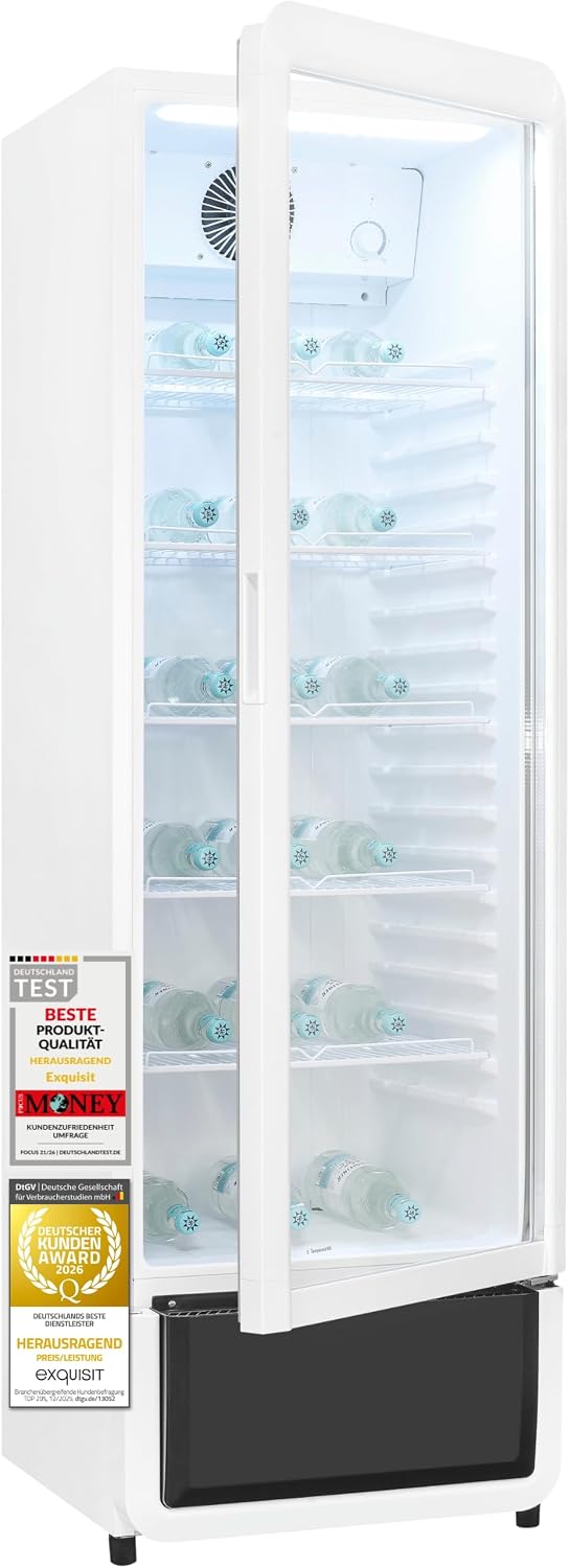 Exquisit Getränkekühlschrank 280 l mit Glastür - GKS5260-GT-431D, Umluftventilator, Büro, LED