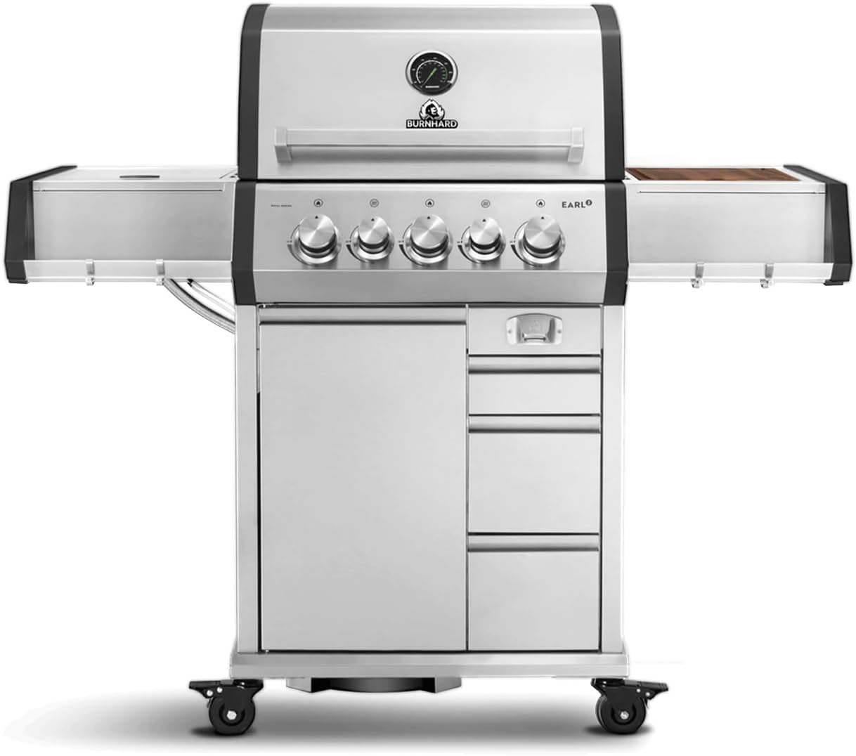 BURNHARD Gasgrill 3-Brenner inkl. Heckbrenner, Seitentisch, Unterschrank, 11 kg, 6 l, Edelstahl
