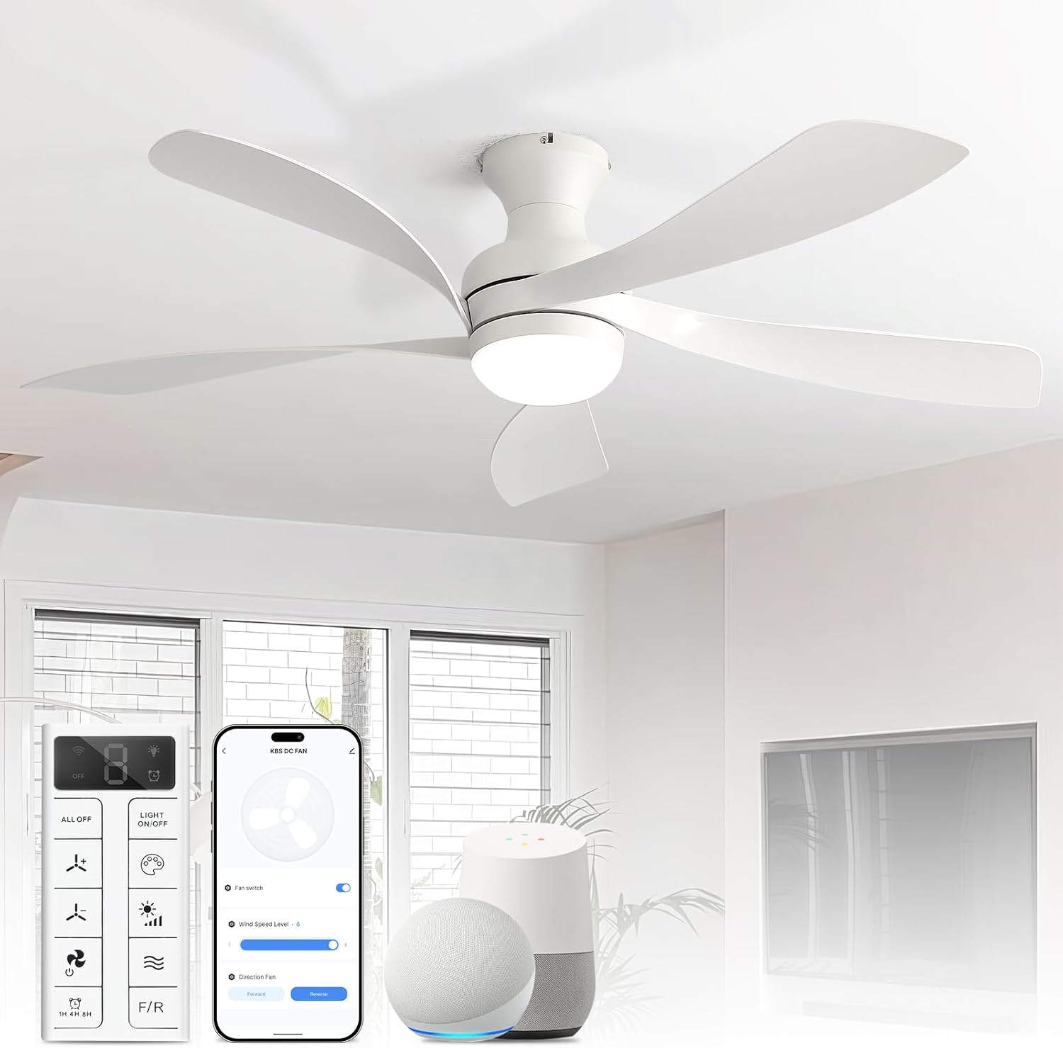 Sofucor Smart Deckenventilator mit Beleuchtung, Automatisch, Schlafzimmer, 132 cm, 3,5 m, 6,5 m, 20 dB, 8 Stunden, 540 Minuten, APP, LED
