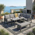 Httcg Gartenmöbel Set Lounge Möbel Outdoor für 8 Personen, Verzinktes Eisen, Terrassenmöbel Balkonmöbel Gartensofa Set mit Esstisch und Ecksofa