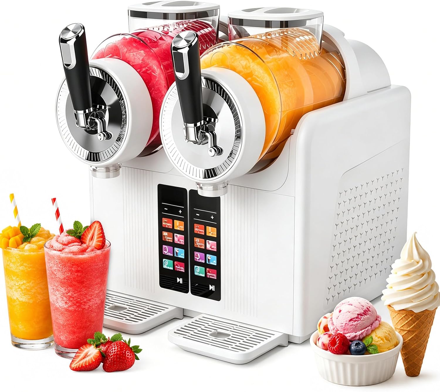 AUTUMFLATGAO Slush Eis Maschine Und Softeismaschine, 2-in-1 Slush Maschine Mit 2 L Doppeltank, 6 Programmen, insgesamt 4l kapazität, Kindersicherung