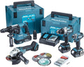 Set DHP489 + DTD173 + DHR243 + DGA504 + 3x BL1850 18 V 5 Ah + 1x DC18RC Makita, Schlagbohrschrauber, Schlagschrauber, 5,0 Ah, Schnellladegerät