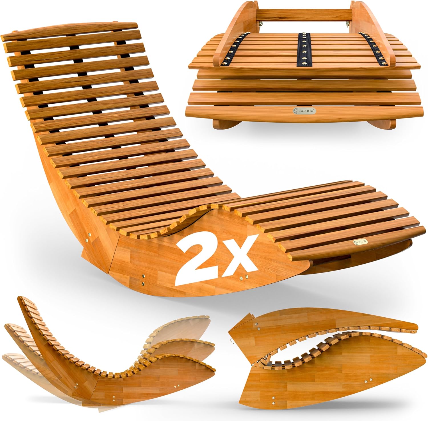 Casaria 2X Sonnenliege Klappbar Wetterfest Holz 160 kg Belastbarkeit Pflegeleicht, Garten, 93 cm